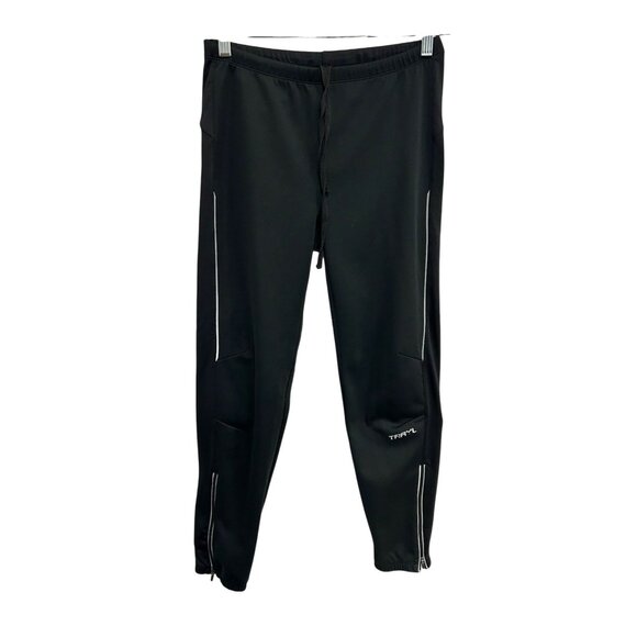 Trayl Black Athletic Cycling Joggers Reflective Detail Zipped Ankle Cuffs Sz Med - Picture 1 of 10